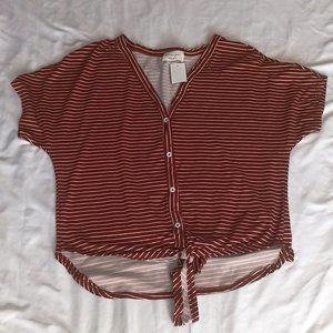 Lavender Field Rust/White Striped Front Tie Shirt